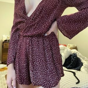 Wine red Floral Romper / Jumpsuit